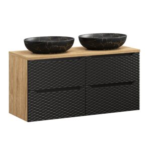 Ocean Black – Szafki łazienkowe - 120cm z blatem i 2 umywalkami nablatowymi Mona
