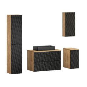Ocean Black – Szafki łazienkowe - 90cm z blatem, umywalką nablatową Slim i szafką wysoką