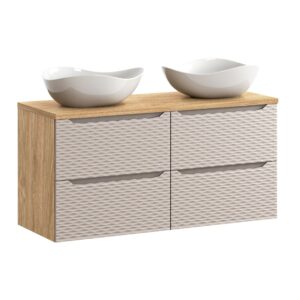 Ocean Beige – Szafki łazienkowe - 120cm z blatem i 2 umywalkami nablatowymi Cloud