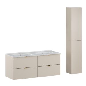 Dalia Cashmere – Szafki łazienkowe - 120cm z umywalką meblową Lava i szafką wysoką
