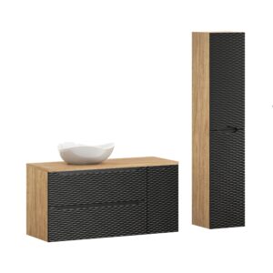 Ocean Black – Szafki łazienkowe - 120cm z blatem, umywalką nablatową Cloud i szafką wysoka
