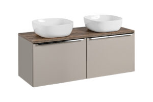 Santa Fe Taupe – Szafki łazienkowe - 120cm z blatem i 2 umywalkami nablatowymi Smile