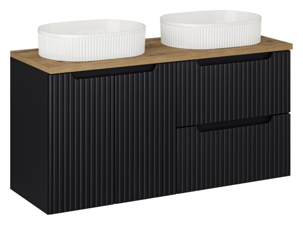 Nova Black – Szafki łazienkowe - 120cm z blatem i 2 umywalkami nablatowymi Beyond