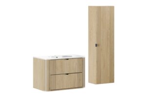 Ovalia Cremona - Zestaw meblowy 80cm z umywalką meblową Pure i szafką wysoką