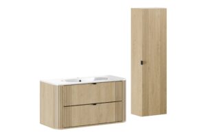 Ovalia Cremona - Zestaw meblowy 100cm z umywalką meblową Pure i szafką wysoką