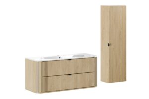 Ovalia Cremona - Zestaw meblowy 120cm z umywalką meblową Pure i szafką wysoką