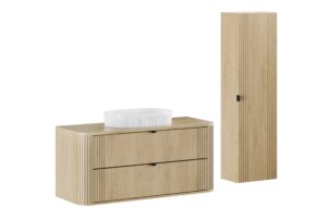 Ovalia Cremona - Zestaw meblowy 120cm z blatem, umywalką nablatową Beyond i szafką wysoką