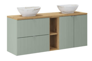 Line Reed Green - Zestaw meblowy 140cm z blatem i 2 umywalkami nablatowymi Pati