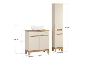 Bali Cashmere - Zestaw meblowy 80cm z blatem, umywalką nablatową Cloud i szafką wysoką