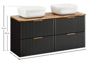 Adel Black - Zestaw meblowy 120cm z blatem i 2 umywalkami nablatowymi Smile